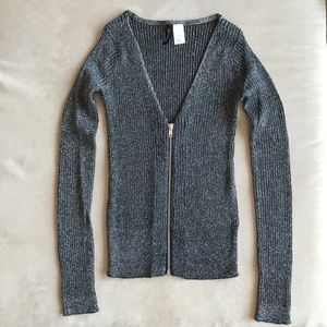Shiny long sleeved zip up shirt/cardigan